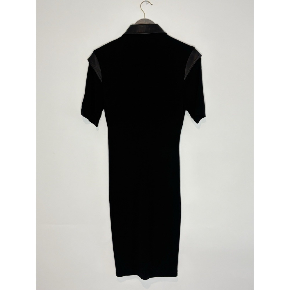 Helmut Lang Womens Medium Lamb Leather Collard Trim Cady Flattering Dress Black - Picture 5 of 16